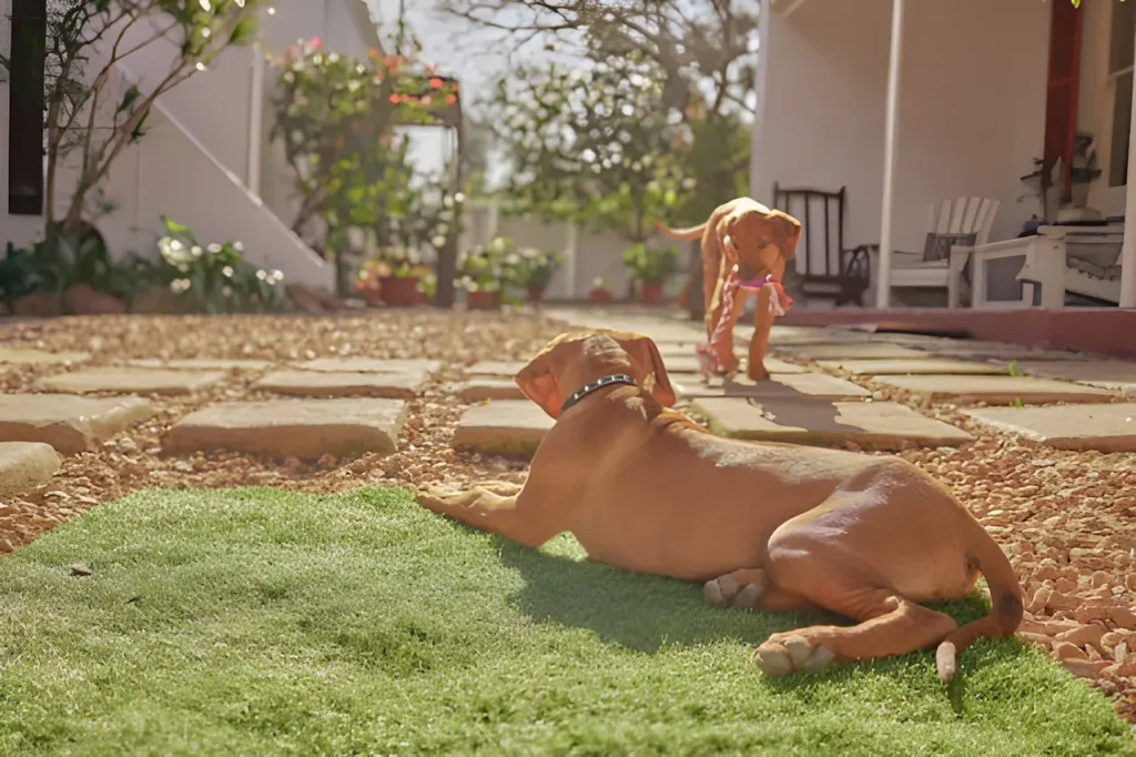 Rhodesian Ridgeback in home with secure fenced backyard ideal living space